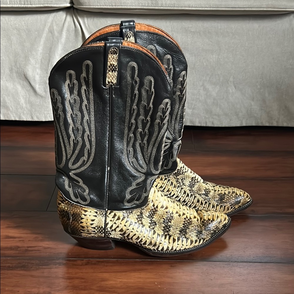 Black and Tan Snakeskin Cowboy Boots